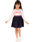 Multicolor Jersey Top Part With Embellishment At Chest And Cotton Skirt With Neon Lace