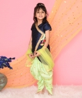 Girl Blue Asymmytrical Kurta With Green Dhoti And Duptta