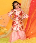 Girl Floral Print Pink Kurta With Sharara And Dupatta