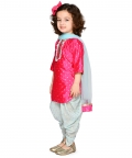 Kurta With Lace Work And Foil Printed Dhoti With Dupatta