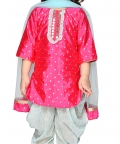 Kurta With Lace Work And Foil Printed Dhoti With Dupatta