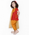 Girl Red Cotton Top With Mustard Dhoti