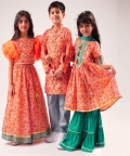 Raangoli Girls Orange Lehanga Choli Set