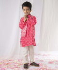 Pink Bandhej Kurta Nehru Jacket Set