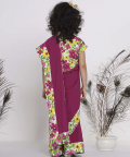 Little Bansi Floral print ready to wear saree and Floral blouse-Magenta