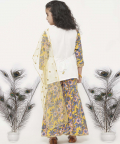 Little Bansi Cotton Floral Embroidery Kurta with Floral Detaling and and Floral Sharara with Dupatta-White and Yellow 