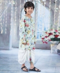 Kurta Dhoti With Rose Floral Print And Pearl Buttons