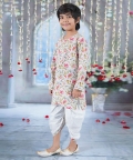 Kurta Dhoti With Garden Rose Print And Pearl Buttons
