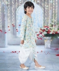 Kurta Dhoti With Floral Brush Print And Pearl Buttons
