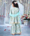 Kurta Sharara & Dupatta With Floral Brush Print & Lace Work