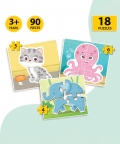 Animals, Dinosaurs & Unicorns - 15 Puzzle Pcs Each, Set of 6