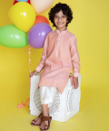 Cotton Silk Pintucks Kurta Set With Thread Line Embroidery And Thread Lines Back Teamed With An Off White Pyjama