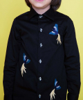 Black Shirt With 3 Bird Embroidery Detailing On Front