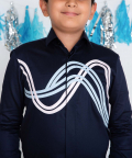 Navy Blue Shirt With Sky Blue And Baby Pink Abstract Pattern Design On Chest
