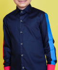 Navy Blue Shirt With Royal Blue And Red Contrast Colour Block Detailing