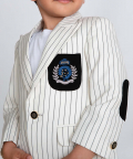 White And Black Stripe Suit Blazer With Patch Pocket And Motiff Teamed With Sky Blue Pants