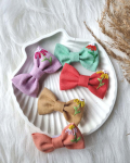 Linen Embroidered Petite Hairbow-Sunflower