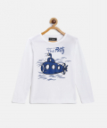 White Submarine Printed Round Neck Cotton T-Shirt