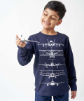 Ladore Boys Blue Aeroplane Full Sleeves Cotton T-shirt
