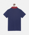Boys Blue Solid Polo Mercerised Cotton T-Shirt