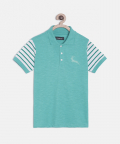Sea Green Patterned Polo Cotton T-Shirt