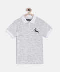 White Self Design Polo Cotton T-Shirt