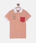 Orange Solid Polo Cotton T-Shirt With Embroidery