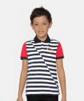 Navy Blue Striped Polo Cotton T-Shirt