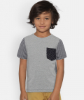 Grey Colourblock Round Neck Cotton T-Shirt