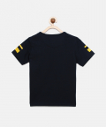 Boys Navy Blue Soccer Printed Round Neck Cotton T-Shirt