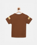 Boys Brown Sailboat Printed Round Neck Cotton T-Shirt