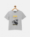 Boys Grey Racer Printed Round Neck Organic Cotton T-Shirt