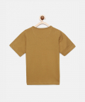Boys Mustard Printed Round Neck Cotton T-Shirt