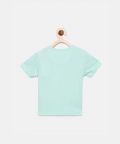 Boys Sea Green Car Printed Round Neck Cotton T-Shirt