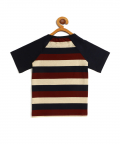 Kids Maroon And Blue Striped Half Sleeve Cotton T-Shirt