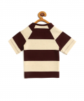 Kids Maroon Striped Round Neck Cotton T-Shirt