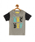 Kids Grey Alphabet Printed Round Neck Cotton T-Shirt