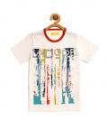 Kids White Abstract Printed Round Neck Cotton T-Shirt