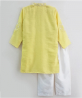 Lime Yellow Gota Work Kurta And White Pyjama