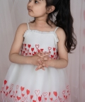 Little Red Printed Heart Embroidery Organza Sleevless Dress