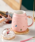 Ceramic Coffee Mug Pink 3D Globe Lid Style -330 Ml