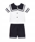 Blue & White Sailor Shorts Set