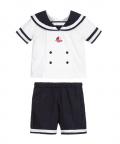 Blue & White Sailor Shorts Set