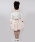 Girl With Rose Printed Jacquard And Tulle Detail Frilly Dress & Jacket Set