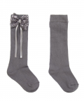Grey Long Sequin Bow Socks