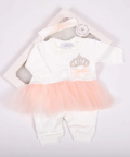 Baby Girl Romper With Crown Embroidery And Attached Tutu
