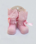 Girls Pink Cotton Ankle Socks With Embroidery Lace And Satin Bow Detail