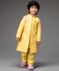Lemon Yellow Jacket With Kurta And Pants For Kids
