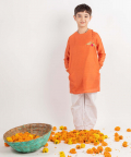 Full Sleeves Rust Embroidered Kurta Set (Orange)