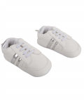 Baby Moo Metallic Silver Striped White Sneakers
